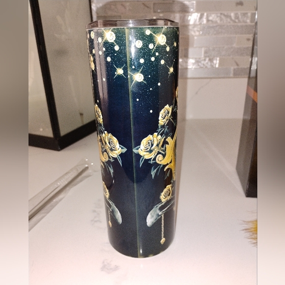 NEW Fashion Black and Gold Tumbler with Yellow Pom Pom Keychain - Picture 8 of 10